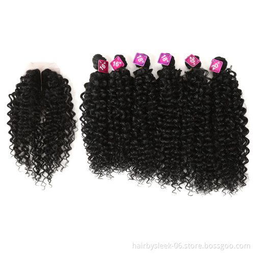 16-20 inches 3 bundles braiding kinky curly with closure for women synthetic hair  weaving extension afro kinky curl hair